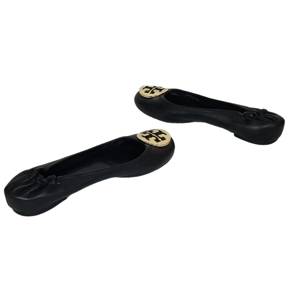 Tory Burch Reva Black Leather Ballet Ballerina Flats Gold Hardware Size 7.5 M - Picture 8 of 10